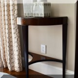 F20. Pair of wooden demilune tables. 32”h x 27”w x 14”d 